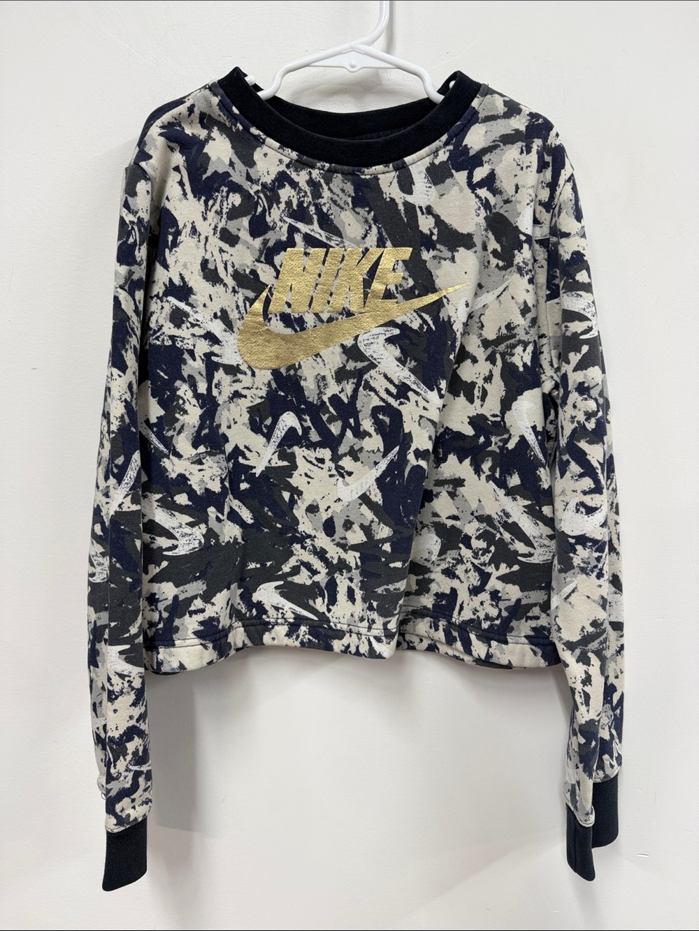 Nike Black, Cream & Gold Abstract Splatter Crewneck L